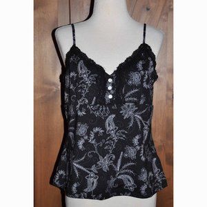 Daisy Fuentes Black & White Adjustable Strap Sweetheart Neck Black Lace Camisole